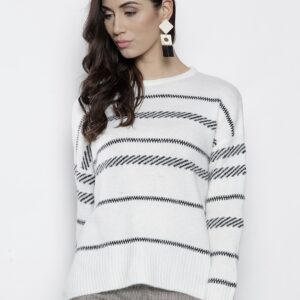 DOROTHY PERKINS Women White  Black Self-Striped Pullover