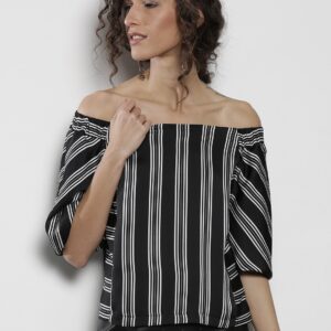 DOROTHY PERKINS Women Black  White Striped Bardot Top