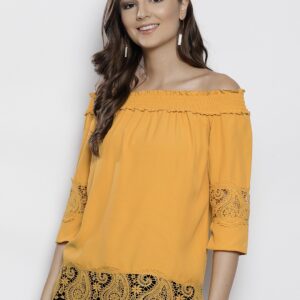 DOROTHY PERKINS Women Mustard Yellow Solid Bardot Top