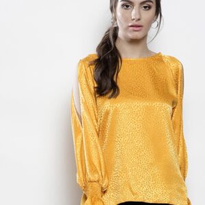 DOROTHY PERKINS Women Yellow Self Design Top