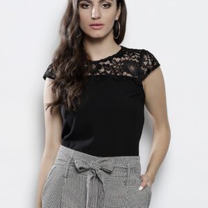 DOROTHY PERKINS Women Black Solid Lace Inserts Top