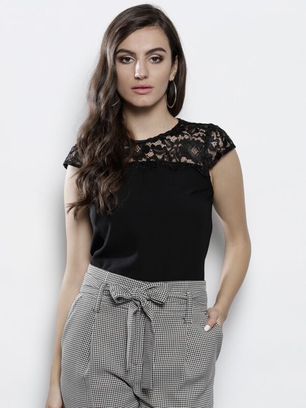 DOROTHY PERKINS Women Black Solid Lace Inserts Top