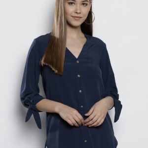 DOROTHY PERKINS Women Navy Blue Solid Shirt Style Top