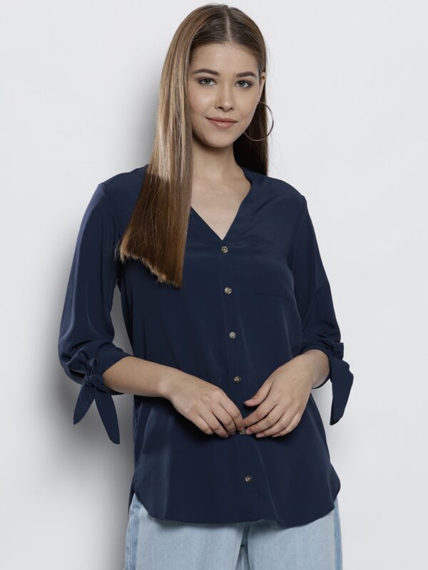 DOROTHY PERKINS Women Navy Blue Solid Shirt Style Top