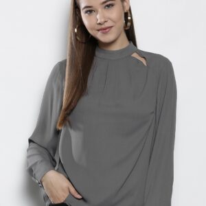 DOROTHY PERKINS Women Petite Grey Solid Top