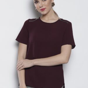 DOROTHY PERKINS Women Burgundy Solid Top