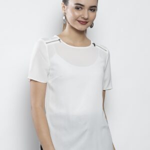 DOROTHY PERKINS Women White Solid Semi-Sheer Top