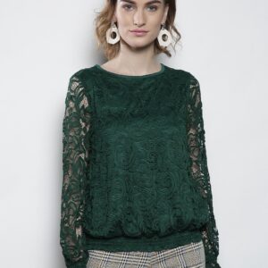 DOROTHY PERKINS Women Green Lace Blouson Top