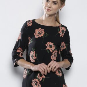 DOROTHY PERKINS Women Black  Peach-Coloured Floral Print Top