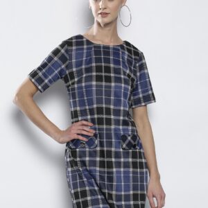 DOROTHY PERKINS Women Navy Blue Checked Sheath Dress