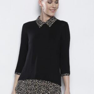 DOROTHY PERKINS Women Black Solid Top with Printed Detail