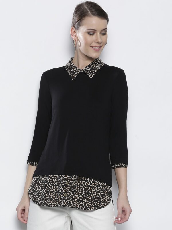 DOROTHY PERKINS Women Black Solid Top with Printed Detail