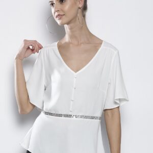 DOROTHY PERKINS Women White Embellished Detail A-Line Top