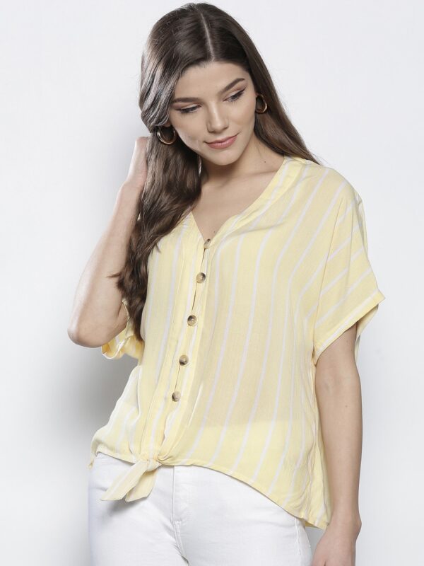 DOROTHY PERKINS Women Yellow  White Striped Boxy Top