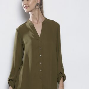 DOROTHY PERKINS Women Olive Green Solid Shirt Style Top