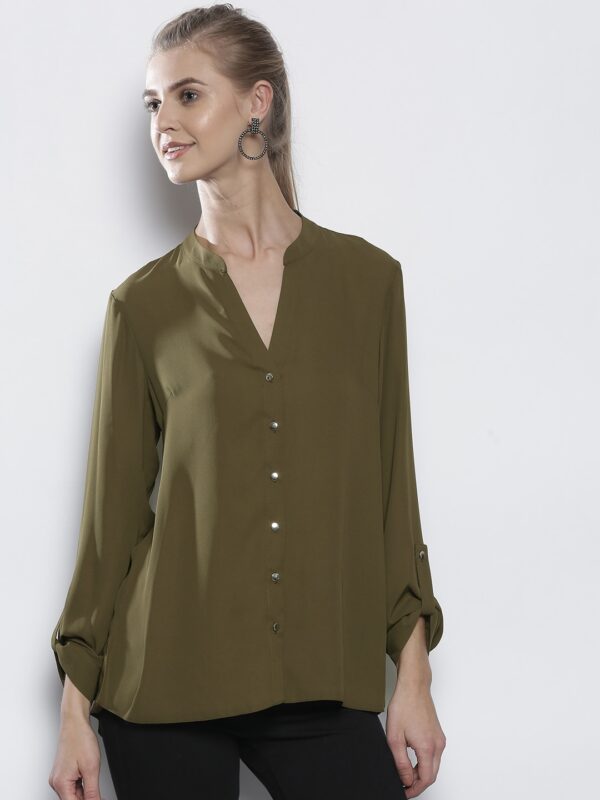 DOROTHY PERKINS Women Olive Green Solid Shirt Style Top