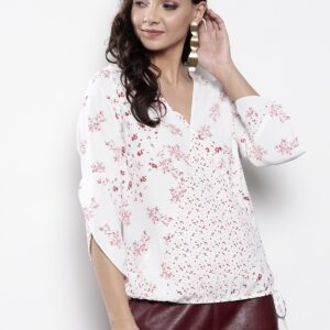 DOROTHY PERKINS Women White  Pink Printed Wrap Top