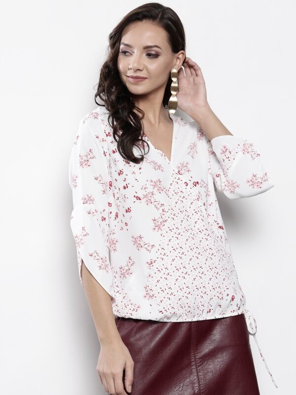 DOROTHY PERKINS Women White  Pink Printed Wrap Top