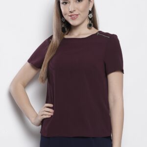 DOROTHY PERKINS Women Petite Burgundy Solid Top