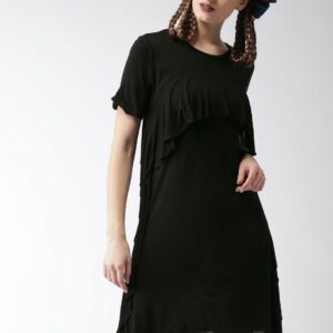 Encrypt Women Black Solid A-Line Dress