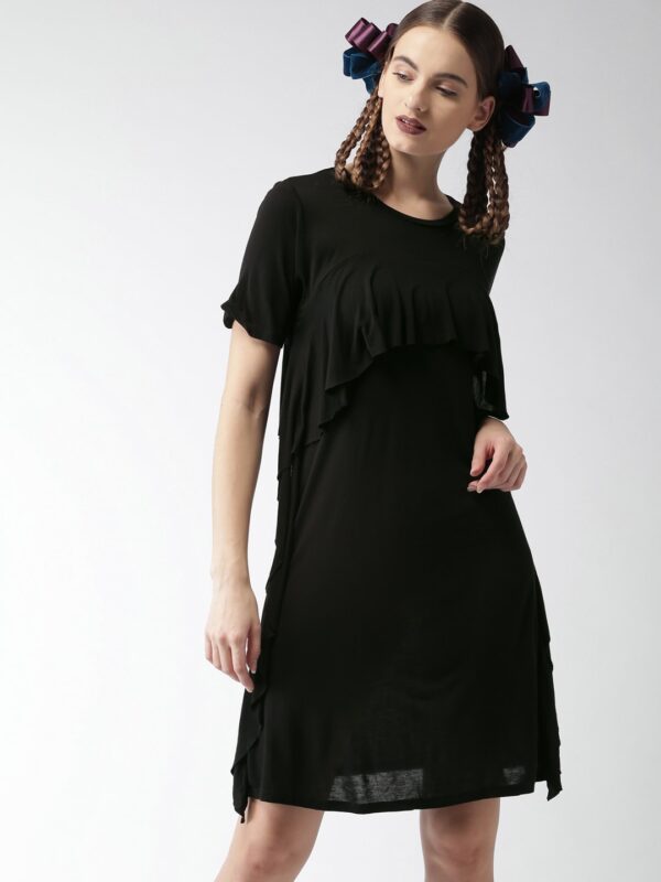 Encrypt Women Black Solid A-Line Dress