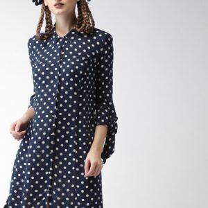 Encrypt Women Navy Blue  Off-White Printed Shirt Dress