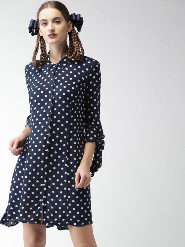 Encrypt Women Navy Blue  Off-White Printed Shirt Dress