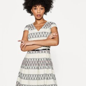 ESPRIT Women Off-White Self Design Fit and Flare Dress