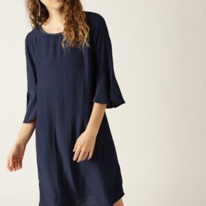 ESPRIT Women Navy Blue Solid A-Line Dress