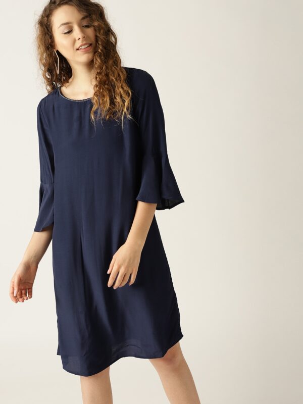 ESPRIT Women Navy Blue Solid A-Line Dress