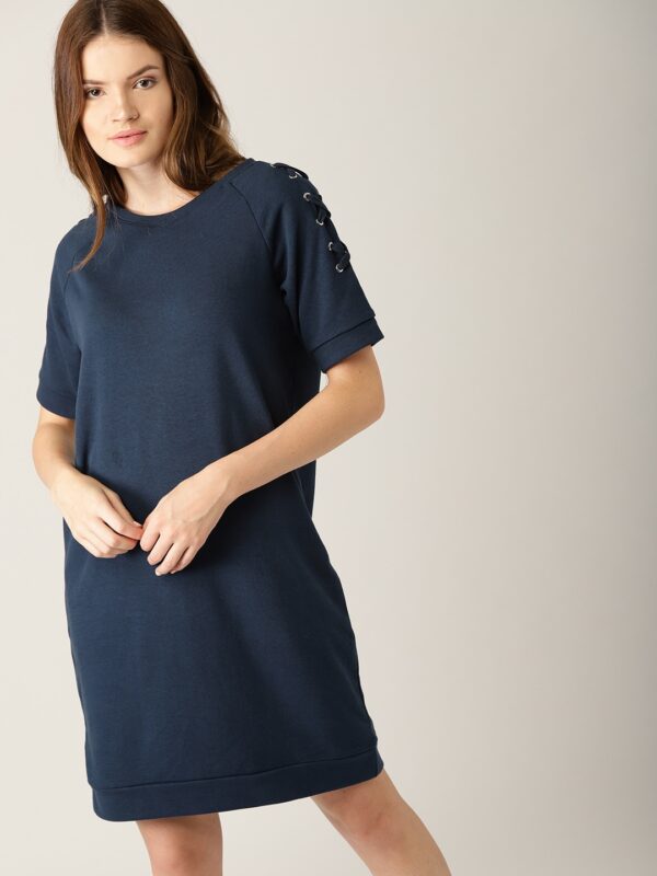 ESPRIT Women Navy Blue Solid Sweatshirt Dress