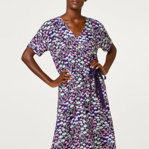 ESPRIT Women Navy Blue  Purple Printed Wrap Dress