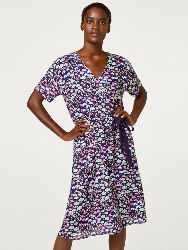 ESPRIT Women Navy Blue  Purple Printed Wrap Dress