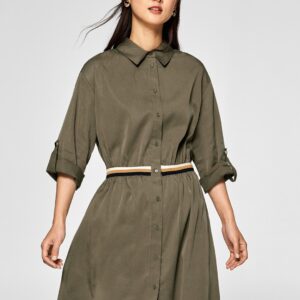 ESPRIT Women Olive Green Solid Shirt Dress