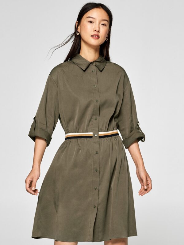 ESPRIT Women Olive Green Solid Shirt Dress