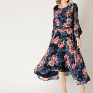 ESPRIT Women Navy Blue  Pink Floral Print A-Line Dress