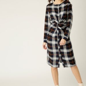 ESPRIT Women Navy Blue  White Checked A-Line Dress