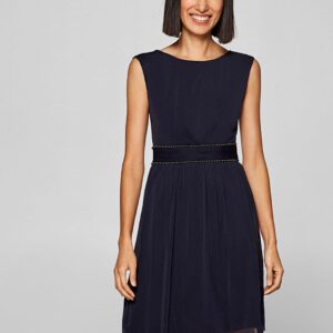 ESPRIT Women Navy Blue Net Solid Fit  Flare Dress