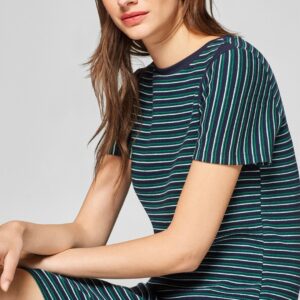 ESPRIT Women Navy Blue  Green Striped T-Shirt Dress