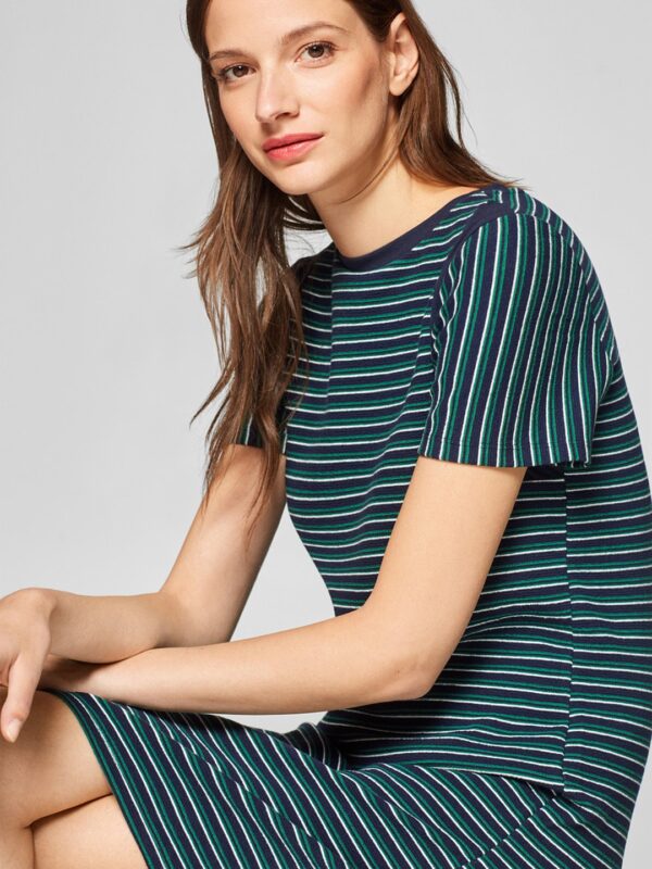 ESPRIT Women Navy Blue  Green Striped T-Shirt Dress