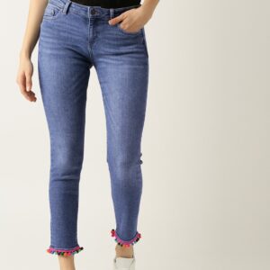 ESPRIT Women Blue Slim Fit Mid-Rise Clean Look Stretchable Cropped Jeans