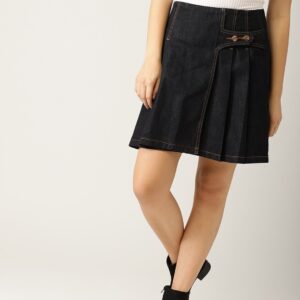 ESPRIT Women Navy Blue Solid Denim Wrap Skirt