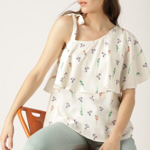 ESPRIT Women White Printed Layered A-Line Top