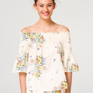 ESPRIT Women Cream-Coloured  Yellow Printed Bardot Top