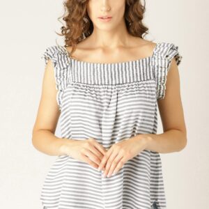 ESPRIT Women White  Black Striped A-Line Top