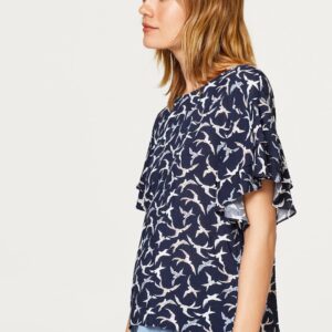 ESPRIT Women Navy Blue Printed Styled Back Top