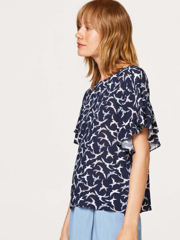 ESPRIT Women Navy Blue Printed Styled Back Top