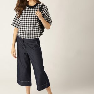 ESPRIT Women White Checked Boxy Top