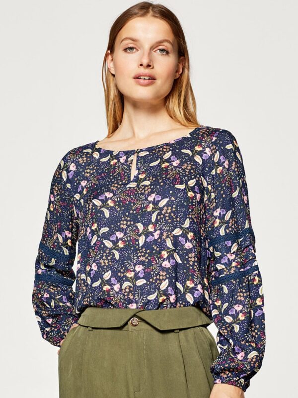 ESPRIT Women Navy Blue  Beige Printed Top