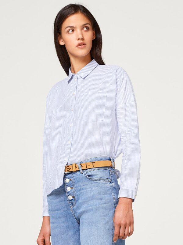 ESPRIT Women Blue  White Regular Fit Striped Casual Shirt